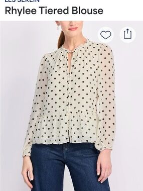 Les Serein NWT Rylee Tiered Polka Dot Blouse - Cream/Black XL
